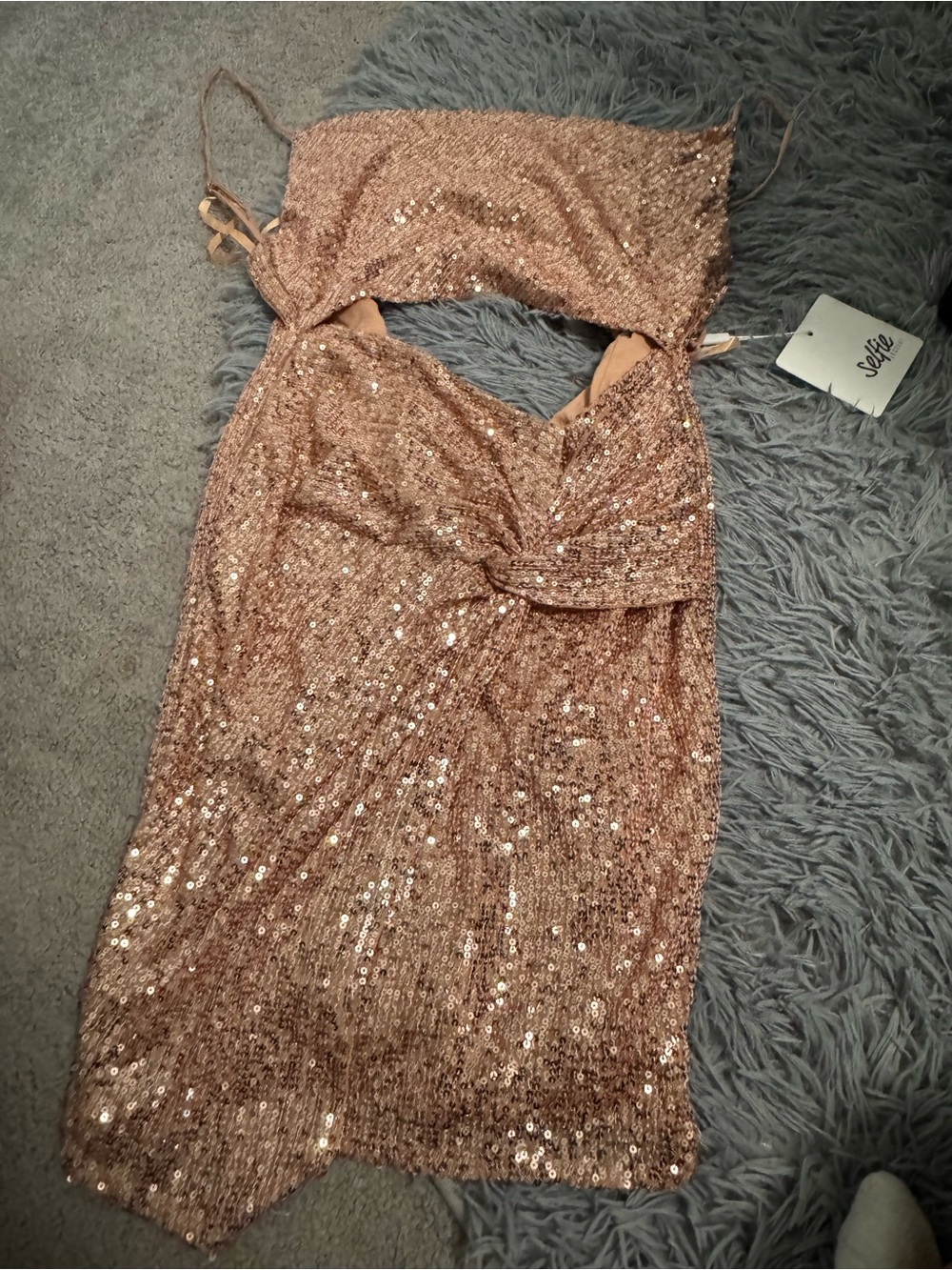Sequin Knot-Front Rose Gold Cocktail Dress